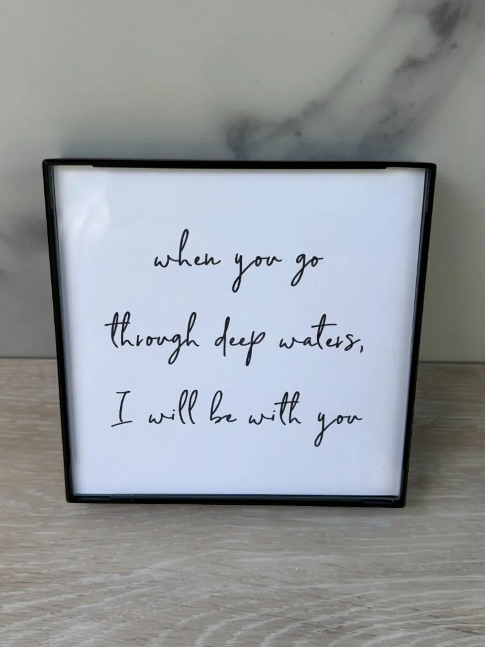 Deep Waters Framed Art Print 4x4 Black Christian Modern Tiered Tray Shelf Sitter